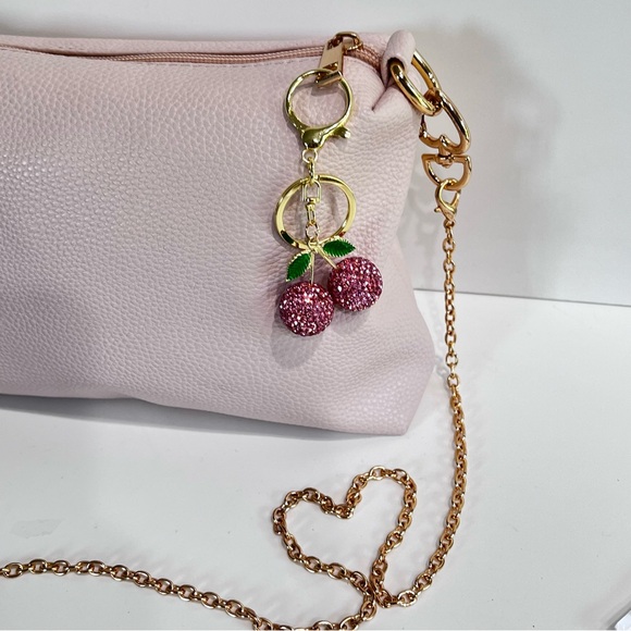 Pink Cherry 🍒 BG Charm Keychain Accessory with Rhinestones - Picture 2 of 4